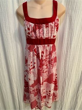 Retro B. Smart  red and white floral chiffon dress Size 14